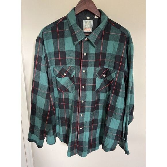 Men's Vintage Outdoor Exchange Flannel Button Up Shirt Size XX Large Green Plaid - Picture 1 of 7